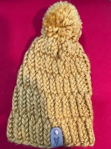 Mustard Color  , Handmade Knit Adult Hat, Removable Pompom, NEW - Picture 1 of 1