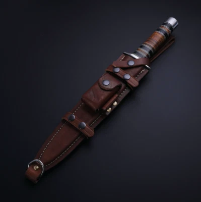 Arkansas Toothpick Fixed Knife 17" Carbon Steel Blade Brown Leather Stack Handle - Image 1 of 4