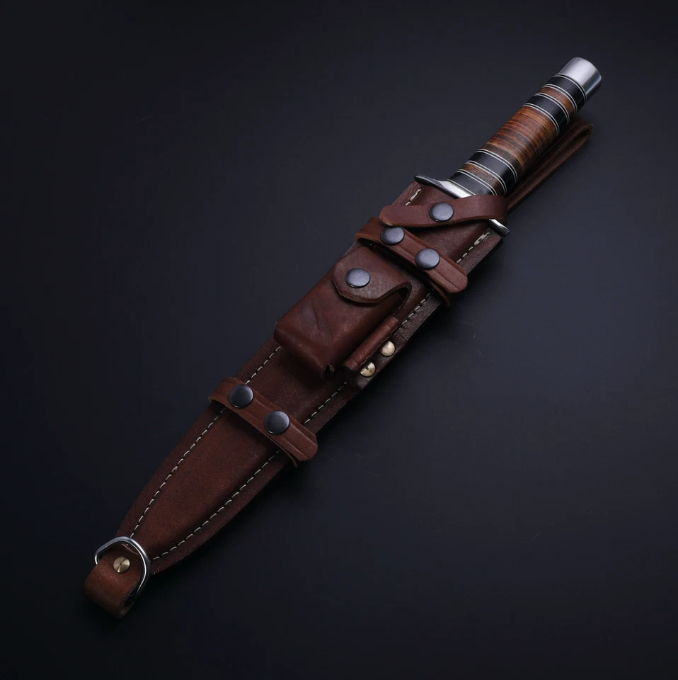 Arkansas Toothpick Fixed Knife 17" Carbon Steel Blade Brown Leather Stack Handle - Image 1 of 4