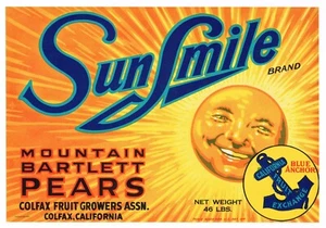 ETIQUETA CAJA PERA ORIGINAL AÑOS 40 SONRISA SOL COLFAX SOL CLÁSICO ANTROPOMÓRFICO 2 - Imagen 1 de 1