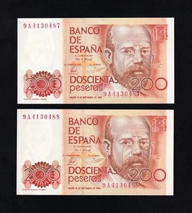 F.C. PAREJA CORRELATIVA 200 PESETAS 1980 , SERIE 9A , S/C- . - Imagen 1 de 2