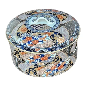 Arita Ware Wakayama Nishiki Sarasa, Two-Tiered Stacked Pot With Lid. - Picture 1 of 9