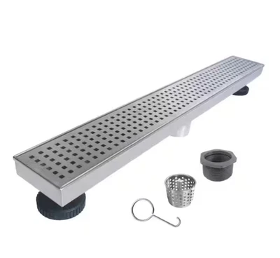 RELN 24 pulgadas Cubierta de drenaje de ducha lineal de acero inoxidable con patrón cuadrado (leer) Foto 1 de 4