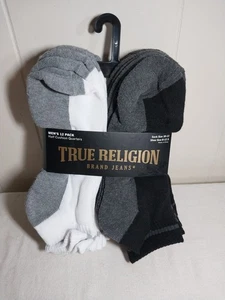 True Religion Mens 12 Pack Half Cushion Quarters Socks Black White Gray - Picture 1 of 7