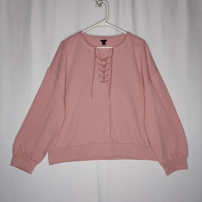 Sudadera Ann Taylor Mujer Pequeña XLP Rosa Con Cordones Corbata Ojal Y2K Punk Retro Foto 1 de 4