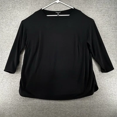 Top informal elástico manga 3/4 negro Eileen Fisher para mujer talla 1X Foto 1 de 4