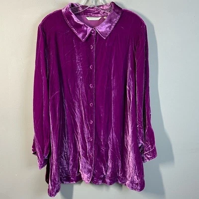 Camisa Soft Surroundings para mujer icono mezcla de seda terciopelo poetas talla 1X abotonada Foto 1 de 4