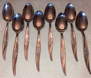 Eight (8) Pc Hanford Forge AVON ROSE Stainless Steel OVAL SOUP SPOON Set, EXC - Picture 1 of 11