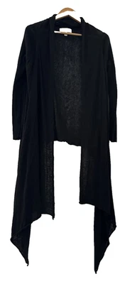 RONIT ZILKHA.  BLACK KNIT OPEN WATERFALL LONGERAT FRONT CATDIGAN.  SIZE XL - Image 1 of 4