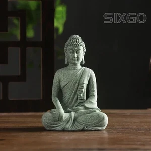 12 cm exquisite Vintage grüner Sandstein Buddha Statue Tee Haustier Dekoration - Bild 1 von 2