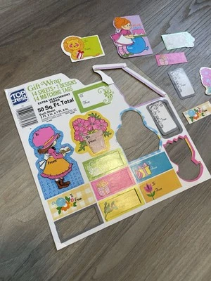 Etiquetas de presente vintage MCM 1960 cores brilhantes flores - Imagem 1 de 2