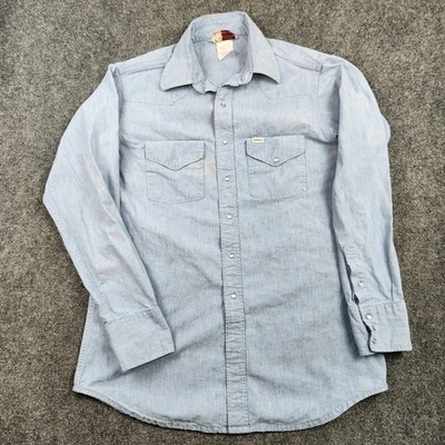Camisa Carhartt De Colección Para Hombres Grande Azul Cambray Perla Occidental Prendas de Trabajo a Presión Años 90 Foto 1 de 4