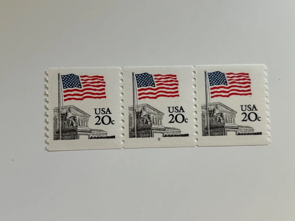 US Stamps SC# 1895a Flag over Supreme Court 22c coil strip of 3 P#9 MNH 1981 - Image 1 of 1