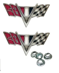 65-67 CHEVY II NOVA CHEVELLE V FLAG FENDER EMBLEM *PAIR - Picture 1 of 3