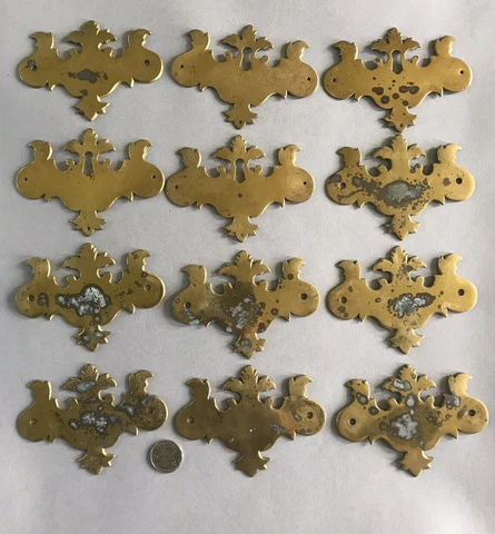 Vintage Hardware 12 Brass Batwing Chippendale Drawer Pull Handle Escutcheons A05 Cover