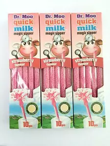 Dr Moo Magic Milk Magic Sipper Straws. Strawberry Flavour 3 x Packs (30 straws) - Picture 1 of 3