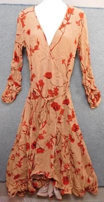 Johanna Ortiz x H&M Creped Wrap-Front Maxi in Beige Poppies Ruffled Dress Size M - Image 1 of 4