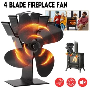 Heat Powered Stove Fan Log Wood Burner Heat Distribution Fireplace Fan 4 Blade - Picture 1 of 10