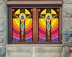 3D Man Colorful D25 Window Film Print Sticker Cling Stained Glass UV Block An - Picture 1 of 11
