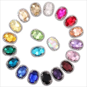 20 Stck. Aufnähen Kristall Strass Diamant Facettiert Glas Oval Juwelen Knopf - Bild 1 von 22