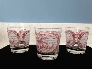 3 Antique Vintage MEMORY LANE Highball Whiskey Glass Mug Juice 3.5" Transferware - Picture 1 of 12