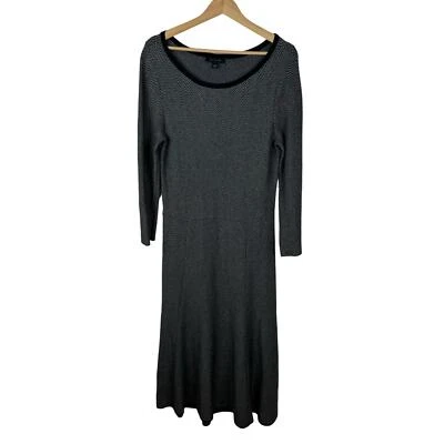 Ann Taylor Womens Herringbone Flounce Sweater Midi Dress in Black Sz M | Office - Image 1 of 4