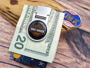 Vintage 1970er Harley Davidson Motorrad verstellbar Verschluss Geld Clip Geldbörse Halter - Bild 1 von 9
