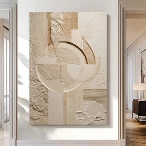 Leinwand Bild XXL Abstrakt Beige 3D Optik Kunst Wandbilder Wohnzimmer Büro 8107A - Bild 1 von 7