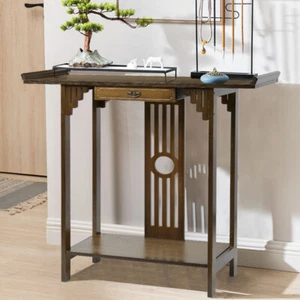 Industrial Rustic Console Table Hallway Entryway Side Table Accent Storage Shelf - Picture 1 of 12