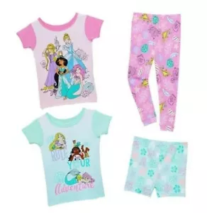 Disney Princess 'Rule Your Adventure' Girl's 4-Piece Cotton Pajama Set, Size 5 - Picture 1 of 3