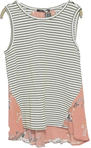 Doe & Rae Tanktop Gr. L gestreift vorne Blumen hinten Hi Lo ärmellos Colorblock - Bild 1 von 8