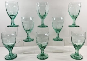 (8) Libbey Chivalry Green Water Goblets Set Textured Drinking Stemware Retro Lot - Picture 1 of 24