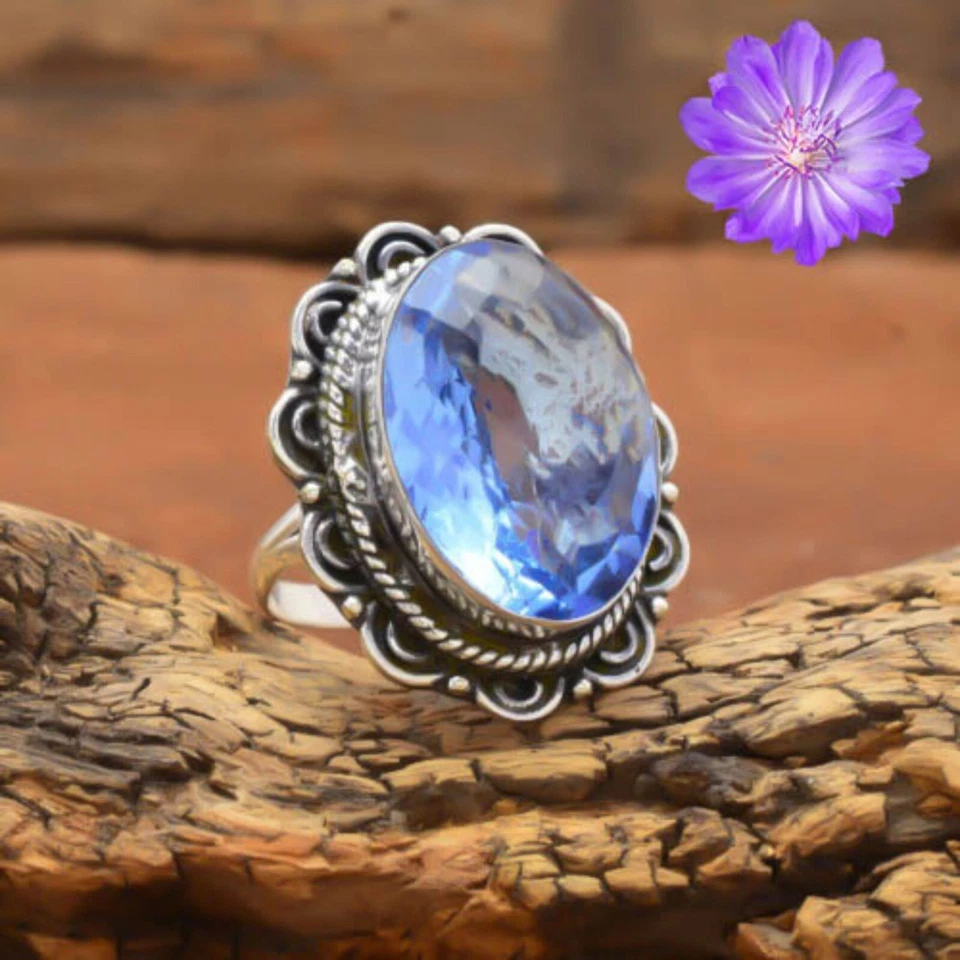 Blue Iolite Gemstone 925 Sterling Silver Handmade Ring Jewelry Ring Gift For Her - Image 1 of 3
