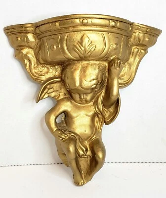 Винтажный настенный декор из херувима композитный позолоченный 8,5x8,75 дюйма - Изображение 1 из 4