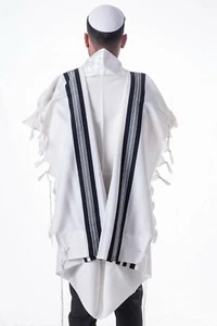 TRADITIONAL 100% WOOL BLACK & WHITE TALLIT - Jewish Prayer Shawl - SIZE 60 - Picture 1 of 3