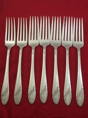 7-pc Dinner Forks Oneida Community QUEEN BESS II Tudor Silver Plate 1946 - Image 1 of 4
