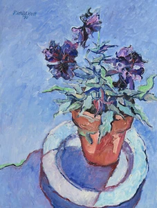 Richild Holt *1941 Stuttgart / Gemälde "Stiefmütterchen" 1990 / Ausstellung - Picture 1 of 23