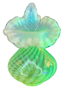 Fenton Topas Vaseline Opalescent Jack in Pulpit Vase Optic Swirl (Star Mark) - Bild 1 von 10