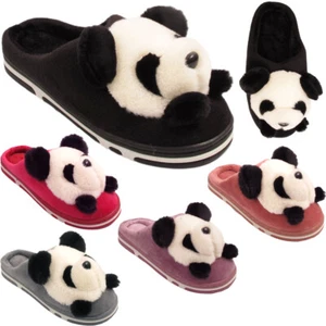 LADIES FUR LINED CUTE FLUFFY 3D PANDA FUR LINED COSY WARM WINTER WOMENS SLIPPERS - Picture 1 of 36