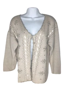 maglione cardigan vintage segue abbronzatura media floreale ricamato misto cotone ramie - Foto 1 di 8