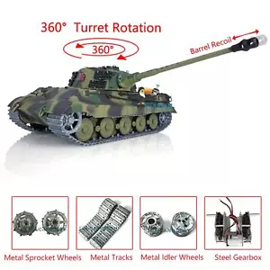 1/16 7.0 Henglong King Tiger 3888A BB IR RC Tank Metal Track 360° Barrel Recoil - Picture 1 of 12