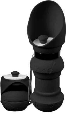 Botella de agua Hiksuky 19 onzas para perros plegable portátil de silicona de grado alimenticio negra Foto 1 de 2