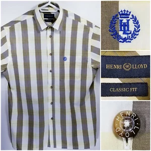 Henri Lloyd Mens Large Shirt Short Sleeve Button Up 100% Cotton - Picture 1 of 12