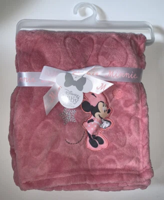 New Disney Baby Minnie Mouse Crib Blanket Lovey Pink Gray Hearts NWT Mauve Star - Image 1 of 4