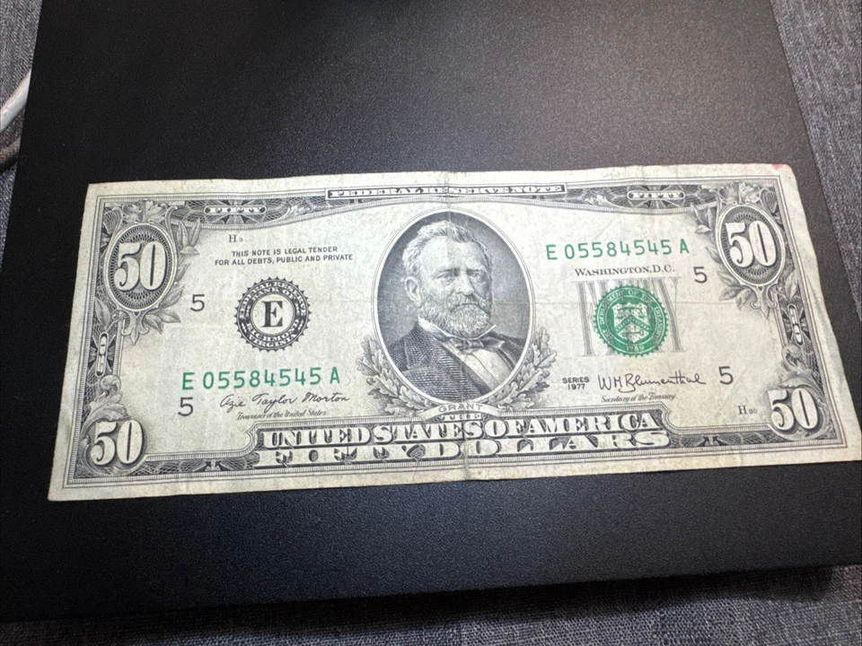 1977 $50 Fifty Dollar Bill Federal Reserve Note, US Serial #E05584545 A🔥 - Image 1 of 4