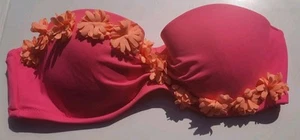 Victoria's Secret Bikini Top Size 34C Pink Orange Flowers Underwire Swimsuit - Picture 1 of 3