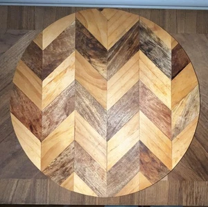 Handcrafted Wooden Chevron Inlay Pattern Lazy Susan Made in India Farmhouse 17.5 - Picture 1 of 11