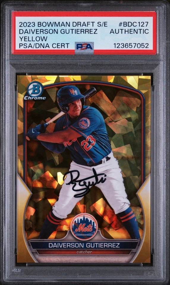 2023 Bowman Draft Sapphire Daiverson Gutierrez Yellow Refractor /75 PSA DNA AUTO - Image 1 of 2