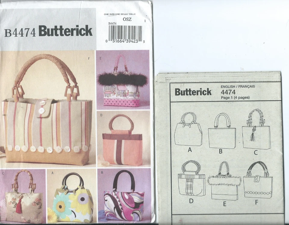 B 4474 sewing pattern 6 super trendy PURSE HANDBAG BAGS sew Designer Style UNCUT - Image 1 of 1