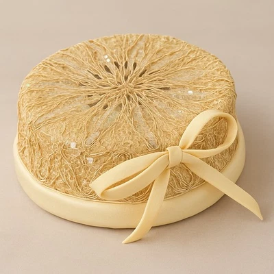 Vtg 1950s Evelyn Varon Sequin Lace Cocktail Hat Fascinator Cap Beige Pancake  - Image 1 of 4